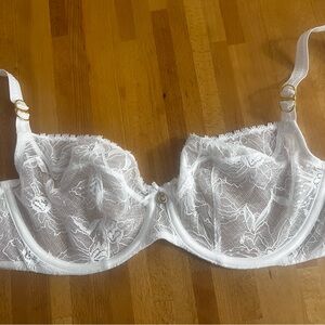 Chantelle White Lace Unlined Sheer Underwire Bra 38C | French Lingerie Luxe
